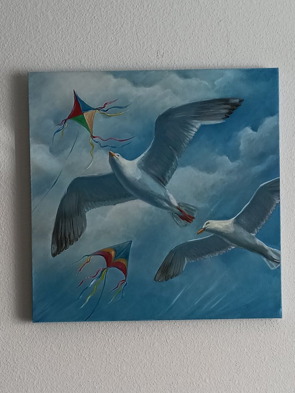 "Seagulls" Original Art, Oil on Canvas,16" x 16"